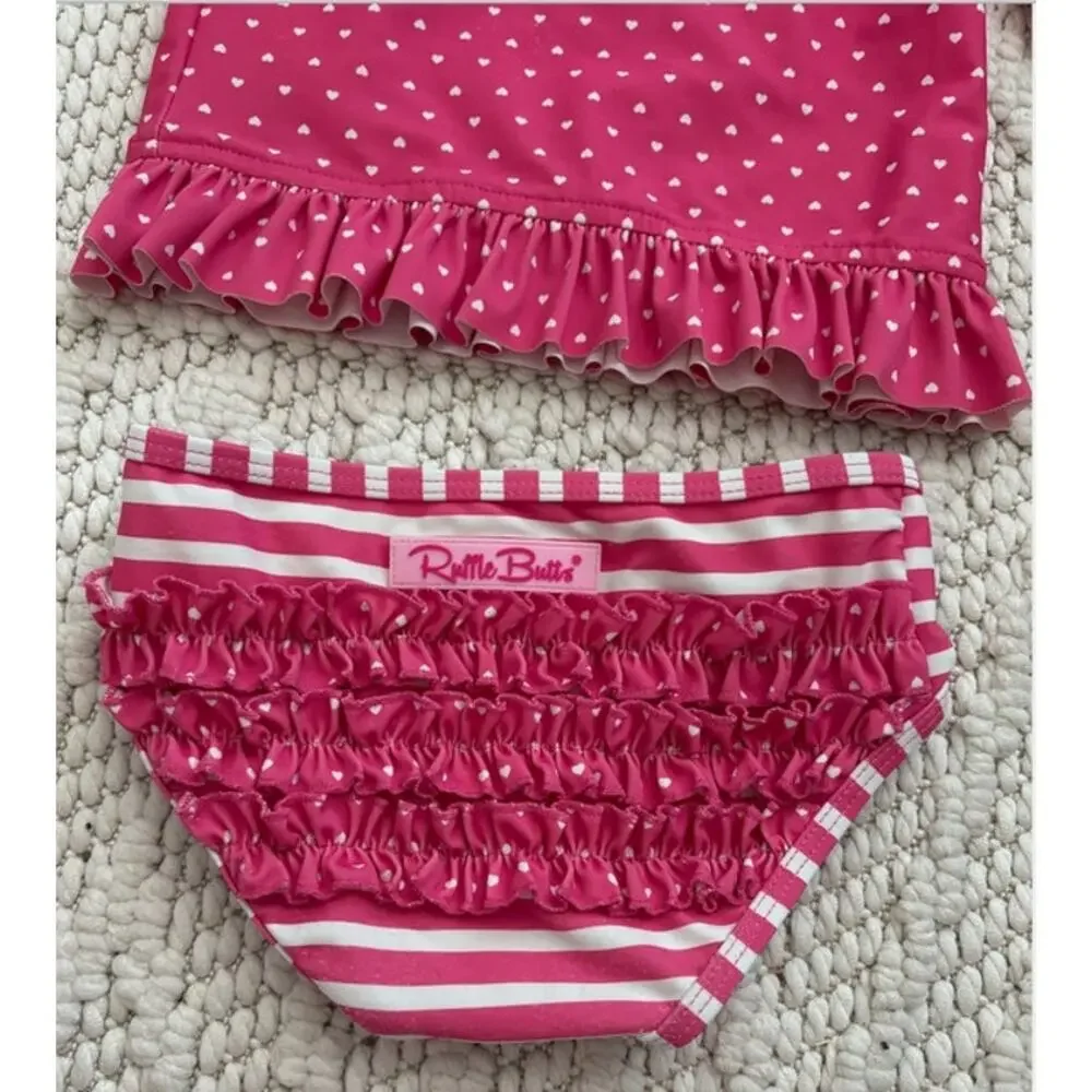 Toddler Girls Ruffle Butts Pink Long Sleeve 2 Piece Swim Suit Size 3T